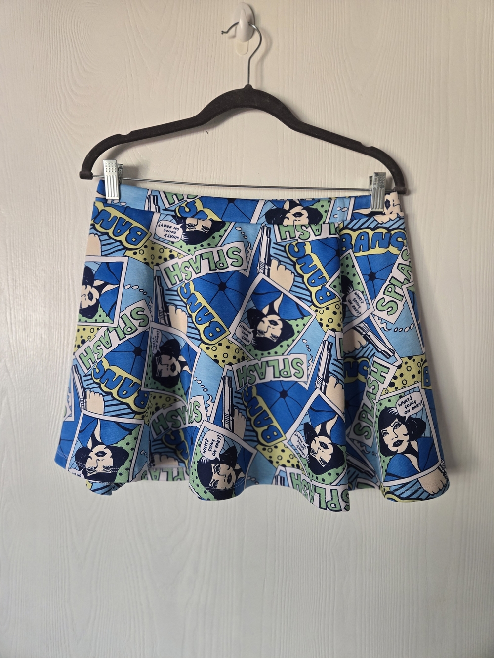 twik Blue & Green Comic-Print Skater Skirt